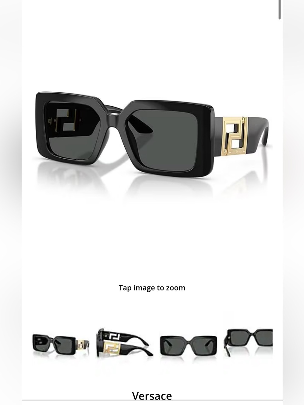 Versace Black Rectangular Women's Sunglasses with Logo Detail